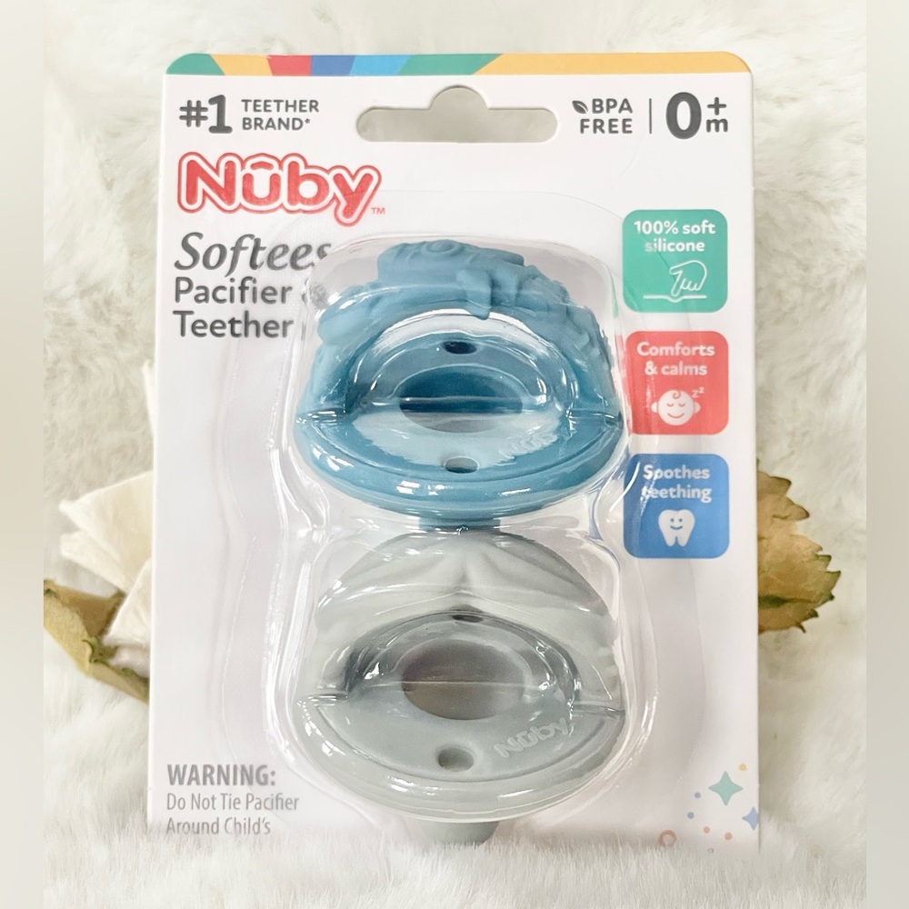 New with tags 2Pack NUBY SOFTEES PACIFIER & TEETHER SILICONE BPA FREE 0+months